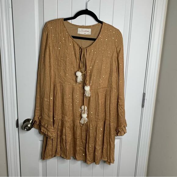 Anthropologie‎ sundress pom pom sparkle boho dress size small - Picture 1 of 7
